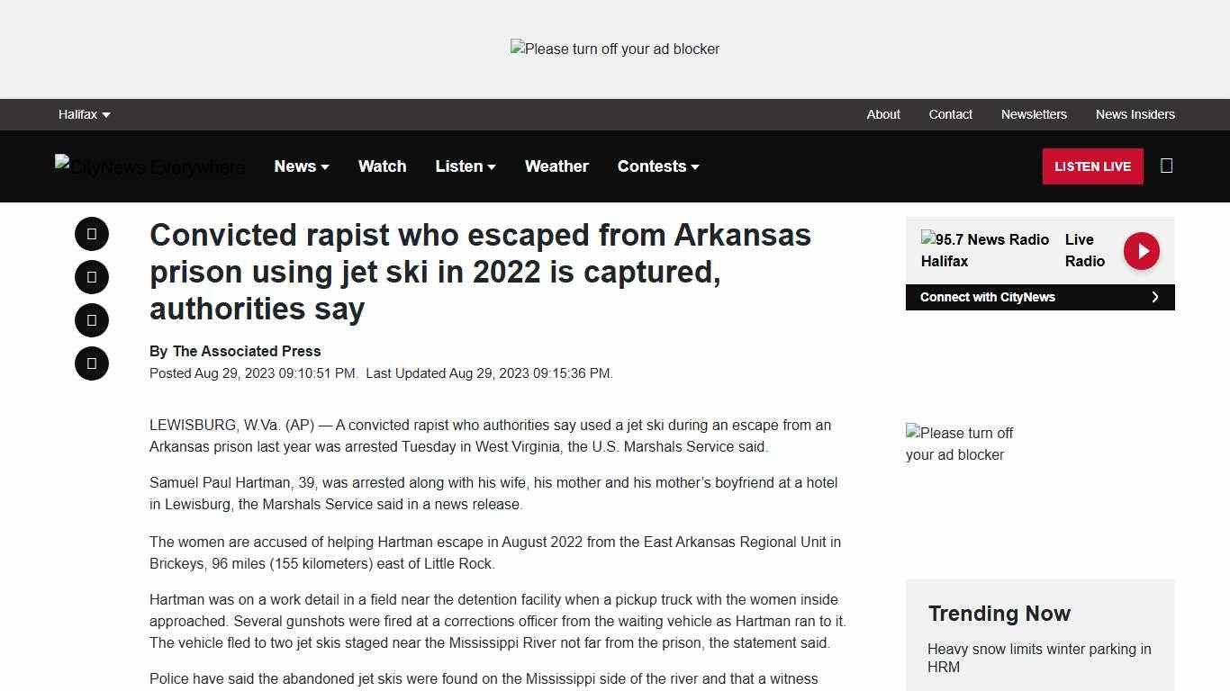 Convicted rapist who escaped from Arkansas prison using jet ski in 2022 is captured, authorities say